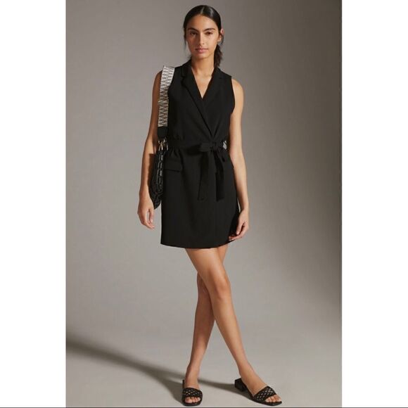 NEW Anthropologie Black Sleeveless Vest Tie Belted Mini Dress Small or Medium - Picture 1 of 8